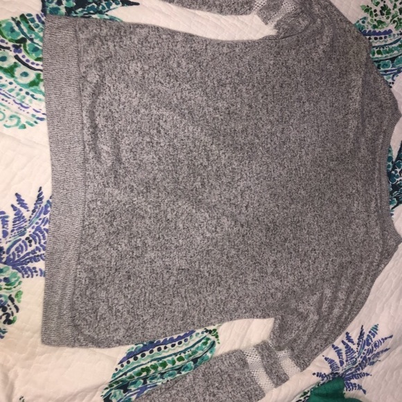 Grey V Neck Mesh Panel Sweater - Picture 4 of 4